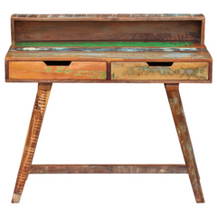 Solid Reclaimed Wood Desk - Vintage-Style, Handmade, Multicolour