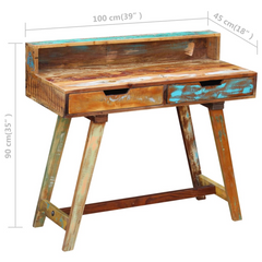 Solid Reclaimed Wood Desk - Vintage-Style, Handmade, Multicolour