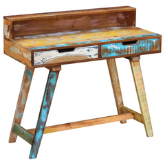 Solid Reclaimed Wood Desk - Vintage-Style, Handmade, Multicolour