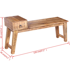 Bench with Drawer Solid Mango Wood 120x36x60 cm