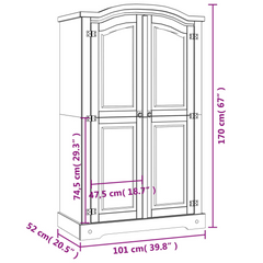 Wardrobe Mexican Pine Corona Range 2 Doors - Rustic Charm for Your Bedroom | vidaXL.com