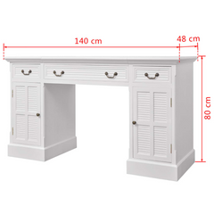 Elegant Double Pedestal Desk, White 140x48x80 cm - Stylish & Functional Workstation