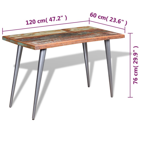 Solid Reclaimed Wood Dining Table 120x60x76 cm - Vintage Style, Handmade, Multicolour