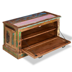 Solid Reclaimed Wood Shoe Storage Bench - Vintage Style with Dual Compartments