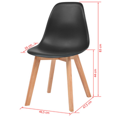 Set of 6 Black Plastic Dining Chairs with Wooden Legs - Modern and Ergonomic Design