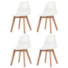 Set of 4 White Plastic Dining Chairs with Wooden Legs - Modern Ergonomic Design