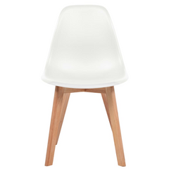 Set of 4 White Plastic Dining Chairs with Wooden Legs - Modern Ergonomic Design