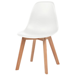 Set of 4 White Plastic Dining Chairs with Wooden Legs - Modern Ergonomic Design