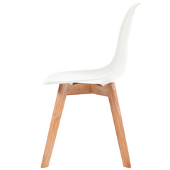 Set of 4 White Plastic Dining Chairs with Wooden Legs - Modern Ergonomic Design