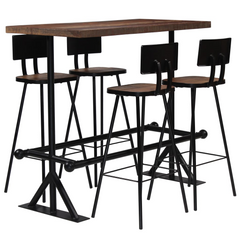 5 Piece Solid Reclaimed Wood Bar Set - Industrial Style Table & Chairs