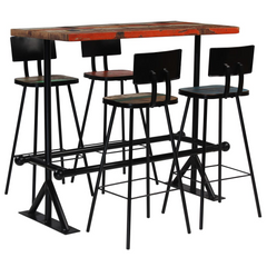 5 Piece Bar Set, Solid Reclaimed Wood & Steel, Multicolour - Industrial Charm for Home Bar & Dining Areas