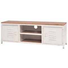 White TV Cabinet - Industrial Style, 120x30x40 cm, Sturdy Steel with Fir Wood Top