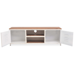 White TV Cabinet - Industrial Style, 120x30x40 cm, Sturdy Steel with Fir Wood Top