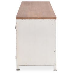 White TV Cabinet - Industrial Style, 120x30x40 cm, Sturdy Steel with Fir Wood Top