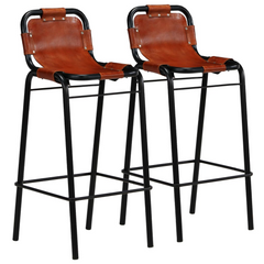 Bar Set - 3 Pieces: Solid Reclaimed Wood & Genuine Goat Leather - Industrial Vintage Style, Durable & Unique Bar Table and Chairs for Kitchens & Dining Rooms