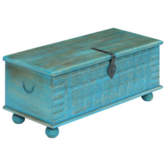 Antique-Style Blue Storage Chest | Solid Mango Wood | 100x40x41 cm | Unique & Handcrafted