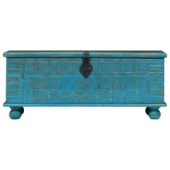 Antique-Style Blue Storage Chest | Solid Mango Wood | 100x40x41 cm | Unique & Handcrafted