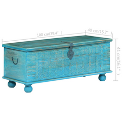 Antique-Style Blue Storage Chest | Solid Mango Wood | 100x40x41 cm | Unique & Handcrafted