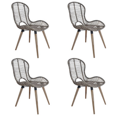 Set of 4 Brown Natural Rattan Dining Chairs - Stylish and Durable Seating for Kitchen & Living Room