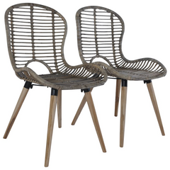 Set of 4 Brown Natural Rattan Dining Chairs - Stylish and Durable Seating for Kitchen & Living Room