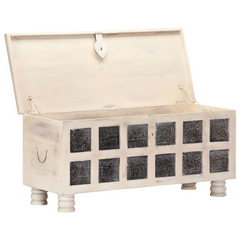 White Solid Acacia Wood Storage Box - Stylish 110x40x45 cm Chest with Ample Space and Coffee Table Surface