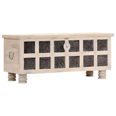 White Solid Acacia Wood Storage Box - Stylish 110x40x45 cm Chest with Ample Space and Coffee Table Surface