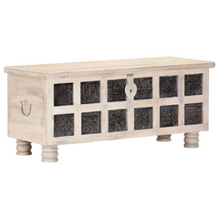 White Solid Acacia Wood Storage Box - Stylish 110x40x45 cm Chest with Ample Space and Coffee Table Surface