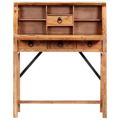 Solid Acacia Wood Writing Desk - 90x40x107cm, Vintage Style with Ample Storage