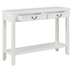 Classic White Console Table - 110x35x80 cm, Solid Wood with Drawers & Shelf