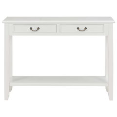 Classic White Console Table - 110x35x80 cm, Solid Wood with Drawers & Shelf