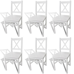 Dining Chairs Set of 6 - Elegant White Pinewood Dining Room Chairs