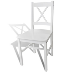 Dining Chairs Set of 6 - Elegant White Pinewood Dining Room Chairs