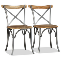 Set of 4 Solid Mango Wood and Steel Cross Back Dining Chairs - Industrial Style, Sturdy and Durable