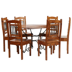 7-Piece Dining Table Set | Solid Acacia Wood & Steel Legs | Modern Rustic Design