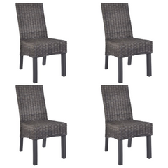 Set of 4 Dining Chairs - Brown Kubu Rattan & Mango Wood, Handmade, Comfortable & Stylish