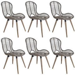 Set of 6 Brown Natural Rattan Dining Chairs - Stylish & Durable Seating for Your Home