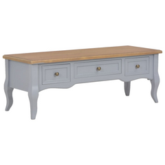 French Style TV Cabinet Grey 100x35x35 cm | Elegant Wooden TV Stand with Storage Drawers