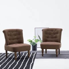 Elegant Set of 2 French Chairs in Brown Fabric - Timeless Style & Comfort