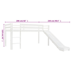 Children's Loft Bed Frame with Slide & Ladder | Pinewood | 97x208 cm