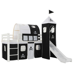 Children's Loft Bed Frame with Slide & Ladder Pinewood 97x208 cm - Fun & Safe Pirate-Themed Bed