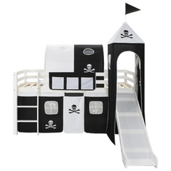 Children's Loft Bed Frame with Slide & Ladder Pinewood 97x208 cm - Fun & Safe Pirate-Themed Bed