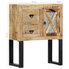 Solid Mango Wood Sideboard with Galvanised Steel Legs - 60x30x76 cm - Elegant Storage Cabinet with 1 Door and 2 Drawers