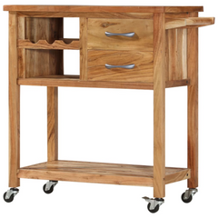 Solid Acacia Wood Kitchen Trolley - 80 x 45 x 91 cm, Multi-Purpose Storage Cart