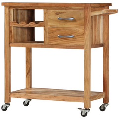 Solid Acacia Wood Kitchen Trolley - 80 x 45 x 91 cm, Multi-Purpose Storage Cart