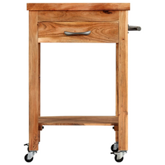 Solid Acacia Wood Kitchen Trolley 58x58x89 cm - Vintage Style with Drawer, Shelf & Towel Rack - Lockable Casters for Easy Mobility