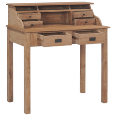 Solid Teak Wood Desk - 6 Drawers & Open Compartments - 90x50x100 cm - Rustic Finish