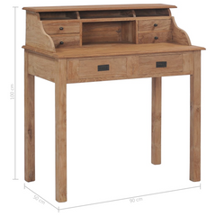 Solid Teak Wood Desk - 6 Drawers & Open Compartments - 90x50x100 cm - Rustic Finish