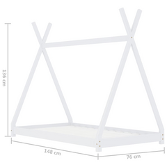 Kids Bed Frame, White, Solid Pine Wood, 70x140 cm - Tipi Style