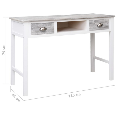 Grey Writing Desk - 2 Drawers & Open Compartment, 110x45x76 cm - Vintage Wooden Console Table for Home Office