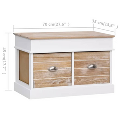 Wooden Hall Bench 70x35x45 cm - Paulownia Wood Entryway Bench with Storage and Drawers